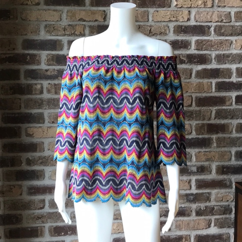 Trina Turk Abella 2 Riviera Raschel Knit Off The Shoulder Top